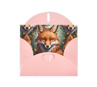 WZYWHJ Biglietto di auguri rosa per le vacanze, 15,2 x 10,2 cm, con busta, per Natale, compleanno, San Valentino, inviti a feste, stampe con volpe gialla della foresta