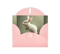 WZYWHJ Biglietto di auguri rosa per le vacanze, 15,2 x 10,2 cm, con busta, per Natale, compleanno, San Valentino, invito alla festa, piccolo coniglio bianco su fiori stampati
