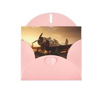 WZYWHJ Biglietto di auguri rosa per le vacanze, 15,2 x 10,2 cm, con busta, per Natale, compleanno, San Valentino, invito a feste con vecchi aeroplani rotti. Motivo