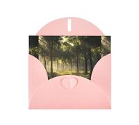 WZYWHJ Biglietto di auguri rosa per le vacanze, 15,2 x 10,2 cm, con busta, per Natale, compleanno, San Valentino, invito alle feste, immagine della foresta primordiale