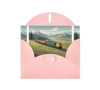 WZYWHJ Biglietto di auguri rosa per le vacanze, 15,2 x 10,2 cm, con busta, per Natale, compleanno, San Valentino, invito a feste, treno che corre sulla prateria stampato
