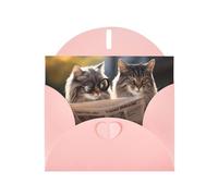 WZYWHJ Biglietto di auguri rosa per le vacanze, 15,2 x 10,2 cm, con busta, per Natale, compleanno, San Valentino, invito alla festa, coppia di gatti stampati