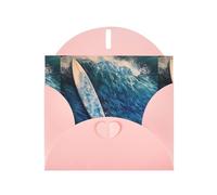 WZYWHJ Biglietto di auguri rosa per le vacanze, 15,2 x 10,2 cm, con busta, per Natale, compleanno, San Valentino, invito a una festa, skateboard tra le onde, stampato