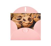 WZYWHJ Biglietto di auguri rosa per le vacanze, 15,2 x 10,2 cm, con busta, per Natale, compleanno, San Valentino, invito a feste, motivo biscotti con gocce di cioccolato