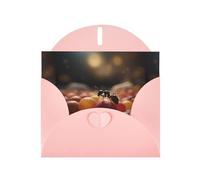 WZYWHJ Biglietto di auguri rosa per le vacanze, 15,2 x 10,2 cm, con busta, per Natale, compleanno, San Valentino, inviti a feste, formiche su stampa di caramelle