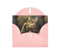 WZYWHJ Biglietto di auguri rosa per le vacanze, 15,2 x 10,2 cm, con busta, per Natale, compleanno, San Valentino, invito a feste, con stampa di un gatto pizza, giocoso