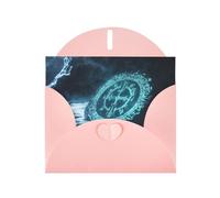 WZYWHJ Biglietto di auguri rosa per le vacanze, 15,2 x 10,2 cm, con busta, per Natale, compleanno, San Valentino, invito a feste, con stampe di simboli misteriosi blu