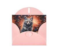WZYWHJ Biglietto di auguri rosa per le vacanze, 15,2 x 10,2 cm, con busta, per Natale, compleanno, San Valentino, invito a festa, volpe argentata sotto fuochi d'artificio stampato