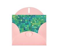 WZYWHJ Biglietto di auguri rosa per le vacanze, 15,2 x 10,2 cm, con busta, per Natale, compleanno, San Valentino, inviti a feste, con paillettes verdi, stampe scintillanti