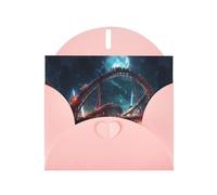 WZYWHJ Biglietto di auguri rosa per le vacanze, 15,2 x 10,2 cm, con busta, per Natale, compleanno, San Valentino, invito a feste, montagne russe stellate stampate