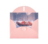 WZYWHJ Biglietto di auguri rosa per le vacanze, 15,2 x 10,2 cm, con busta, per Natale, compleanno, San Valentino, invito a una festa in slitta su una collina innevata, stampato