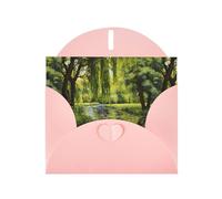 WZYWHJ Biglietto di auguri rosa per le vacanze, 15,2 x 10,2 cm, con busta, per Natale, compleanno, San Valentino, invito a feste, con alberi di salice vicino allo stagno stampato