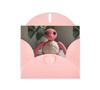 WZYWHJ Biglietto di auguri rosa per le vacanze, 15,2 x 10,2 cm, con busta, per Natale, compleanno, San Valentino, invito a una festa, bambola tartaruga rosa stampata