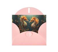 WZYWHJ Biglietto di auguri rosa per le vacanze, 15,2 x 10,2 cm, con busta, per Natale, compleanno, San Valentino, invito a feste, bella stampa subacquea con cavalluccio marino