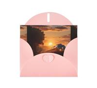 WZYWHJ Biglietto di auguri rosa per le vacanze, 15,2 x 10,2 cm, con busta, per Natale, compleanno, San Valentino, inviti a feste, treno al tramonto, stampato