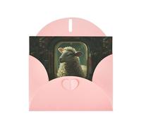 WZYWHJ Biglietto di auguri rosa per le vacanze, 15,2 x 10,2 cm, con busta, per Natale, compleanno, San Valentino, invito alla festa con l'agnello sull'astronave stampato