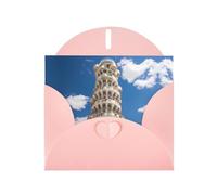 WZYWHJ Biglietto di auguri rosa per le vacanze, 15,2 x 10,2 cm, con busta, per Natale, compleanno, San Valentino, invito a feste con motivo Torre di Pisa