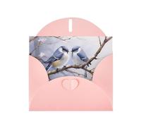 WZYWHJ Biglietto di auguri rosa per le vacanze, 15,2 x 10,2 cm, con busta, per Natale, compleanno, San Valentino, invito a una festa con uccello rivolto verso l'altro stampato