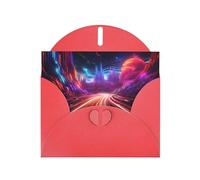 WZYWHJ Biglietto di auguri rosso per le vacanze, 15,2 x 10,2 cm, con busta, per Natale, compleanno, San Valentino, invito a feste, stampa con strade colorate