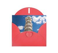 WZYWHJ Biglietto di auguri rosso per le vacanze, 15,2 x 10,2 cm, con busta, per Natale, compleanno, San Valentino, invito a feste, motivo Torre pendente di Pisa