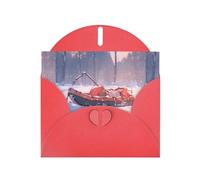 WZYWHJ Biglietto di auguri rosso per le vacanze, 15,2 x 10,2 cm, con busta, per Natale, compleanno, San Valentino, invito a una festa in slitta su una collina innevata, stampato