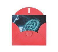 WZYWHJ Biglietto di auguri rosso per le vacanze, 15,2 x 10,2 cm, con busta, per Natale, compleanno, San Valentino, invito a feste, con stampe di simboli misteriosi blu