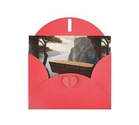 WZYWHJ Biglietto di auguri rosso per le vacanze, 15,2 x 10,2 cm, con busta, per Natale, compleanno, San Valentino, invito a feste, bara in legno appesa alla scogliera stampata