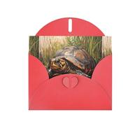 WZYWHJ Biglietto di auguri rosso per le vacanze, 15,2 x 10,2 cm, con busta, per Natale, compleanno, San Valentino, invito a una festa La tartaruga che striscia nella palude, stampato