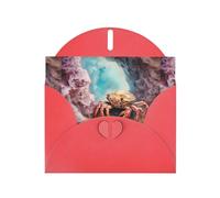 WZYWHJ Biglietto di auguri rosso per le vacanze, 15,2 x 10,2 cm, con busta, per Natale, compleanno, San Valentino, invito a feste, piccolo granchio sotto le rocce stampato