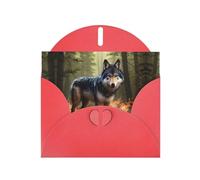 WZYWHJ Biglietto di auguri rosso per le vacanze, 15,2 x 10,2 cm, con busta, per Natale, compleanno, San Valentino, invito per feste, stampa con lupo in fiamme
