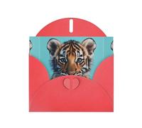 WZYWHJ Biglietto di auguri rosso per le vacanze, 15,2 x 10,2 cm, con busta, per Natale, compleanno, San Valentino, invito per feste, tigre su sfondo blu, stampato