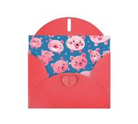 WZYWHJ Biglietto di auguri rosso per le vacanze, 15,2 x 10,2 cm, con busta, per Natale, compleanno, San Valentino, inviti a feste, con stampa di maiale rosa