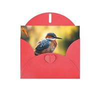 WZYWHJ Biglietto di auguri rosso per le vacanze, 15,2 x 10,2 cm, con busta, per Natale, compleanno, San Valentino, invito a feste, grazioso uccello laguna stampato