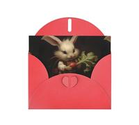 WZYWHJ Biglietto di auguri rosso per le vacanze, 15,2 x 10,2 cm, con busta, per Natale, compleanno, San Valentino, invito alla festa Il coniglietto tira il ravanello stampato