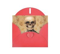 WZYWHJ Biglietto di auguri rosso per le vacanze, 15,2 x 10,2 cm, con busta, per Natale, compleanno, San Valentino, invito a feste, con teschio, esperimento con stampa medica