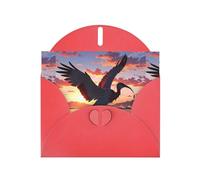 WZYWHJ Biglietto di auguri rosso per le vacanze, 15,2 x 10,2 cm, con busta, per Natale, compleanno, San Valentino, inviti a feste con uccelli che volano in riva al mare Stampe