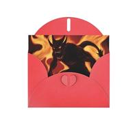 WZYWHJ Biglietto di auguri rosso per le vacanze, 15,2 x 10,2 cm, con busta, per Natale, compleanno, San Valentino, invito a feste con immagine di demone con fiamme