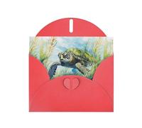 WZYWHJ Biglietto di auguri rosso per le vacanze, 15,2 x 10,2 cm, con busta, per Natale, compleanno, San Valentino, invito per feste, piccola tartaruga tra le alghe
