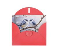 WZYWHJ Biglietto di auguri rosso per le vacanze, 15,2 x 10,2 cm, con busta, per Natale, compleanno, San Valentino, invito a festa con uccello rivolto verso l'altro stampato