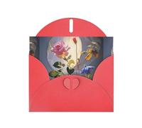 WZYWHJ Biglietto di auguri rosso per le vacanze, 15,2 x 10,2 cm, con busta, per Natale, compleanno, San Valentino, invito a feste, stampa con rosa e scritta "Gloria del mattino"
