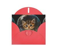 WZYWHJ Biglietto di auguri rosso per le vacanze, 15,2 x 10,2 cm, con busta, per Natale, compleanno, San Valentino, invito alla festa Il gattino nella bolla stampata