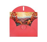 WZYWHJ Biglietto di auguri rosso per le vacanze, 15,2 x 10,2 cm, con busta, per Natale, compleanno, San Valentino, inviti per feste, foglie d'acero e colline stampate