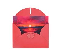 WZYWHJ Biglietto di auguri rosso per le vacanze, 15,2 x 10,2 cm, con busta, per Natale, compleanno, San Valentino, invito a una festa con stampa del tramonto infuocato