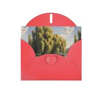 WZYWHJ Biglietto di auguri rosso per le vacanze, 15,2 x 10,2 cm, con busta, per Natale, compleanno, San Valentino, inviti a feste, con alberi di salice in riva al lago stampato