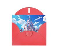 WZYWHJ Biglietto di auguri rosso per le vacanze, 15,2 x 10,2 cm, con busta, per Natale, compleanno, San Valentino, inviti a feste, motivo castello dei cartoni animati
