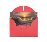 WZYWHJ Biglietto di auguri rosso per le vacanze, 15,2 x 10,2 cm, con busta, per Natale, compleanno, San Valentino, invito per feste, alba al mare, immagine