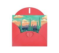WZYWHJ Biglietto di auguri rosso per le vacanze, 15,2 x 10,2 cm, con busta, per Natale, compleanno, San Valentino, invito a feste, immagine verde del deserto di cactus