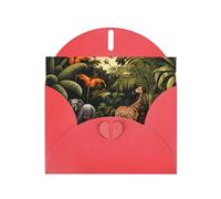WZYWHJ Biglietto di auguri rosso per le vacanze, 15,2 x 10,2 cm, con busta, per Natale, compleanno, San Valentino, inviti a feste, stampa con animali nella foresta pluviale