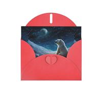 WZYWHJ Biglietto di auguri rosso per le vacanze, 15,2 x 10,2 cm, con busta, per Natale, compleanno, San Valentino, invito alle feste, stampa orso polare che guarda le stelle