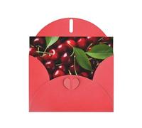 WZYWHJ Biglietto di auguri rosso per le vacanze, 15,2 x 10,2 cm, con busta, per Natale, compleanno, San Valentino, inviti per feste, grandi ciliegie stampate